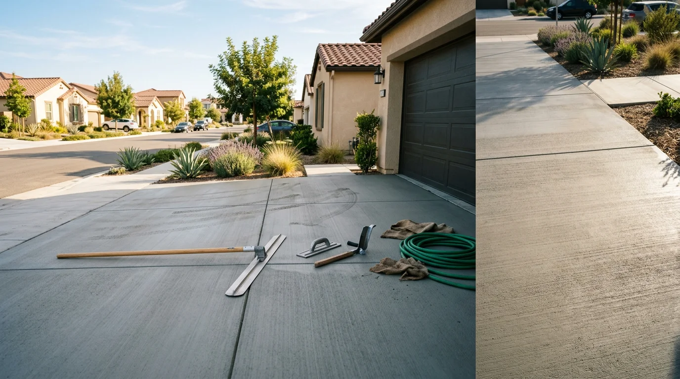 Procrete Concrete finisher working on a smooth concrete driveway in Montclair, California
